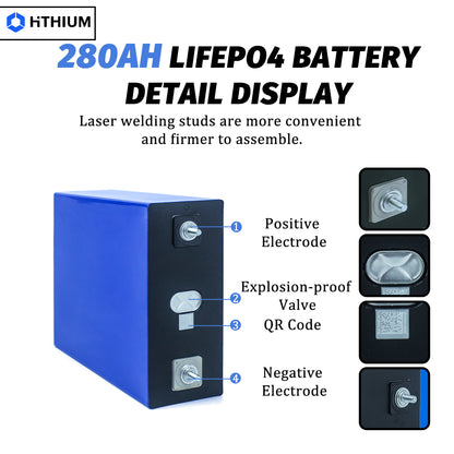 Hithium 3.2V 280Ah Grade A LiFePO4 Battery 10000 Cycle Life For 12V 24V 48V DIY Battery Pack