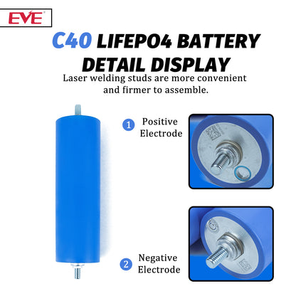 EVE C40 LiFePO4 3.2V 40315 Cylindrical Grade A 20Ah Battery Cells