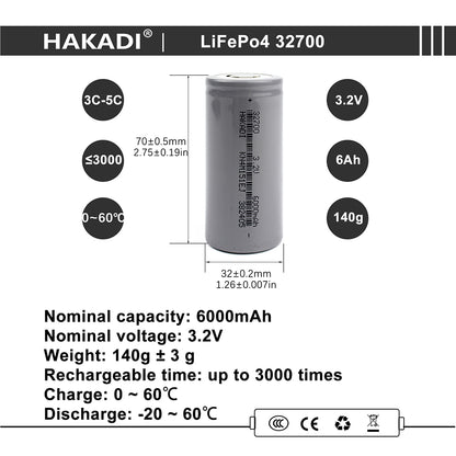 HAKADI Lifepo4 32700 3.2V 6000mAh Rechargeable high capacity battery For DIY Solar Energy E-bike