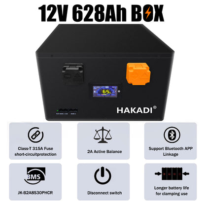 HAKADI 12V EVE MB56 628Ah LiFePO4 DIY Battery Box Including JK BMS 300A and 2A Balance For DIY battery,Off-grid systems,Solar energy