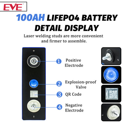 EVE LF100LA 3.2V 100Ah LiFePo4 Battery Grade A Cells 4000 Cycle Life For 12V 24 V 48V 5kwh solar systems