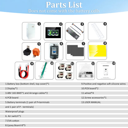 HAKADI 48V LiFePO4 Battery BOX With JK BMS For 16S 280Ah-314Ah, Solar System