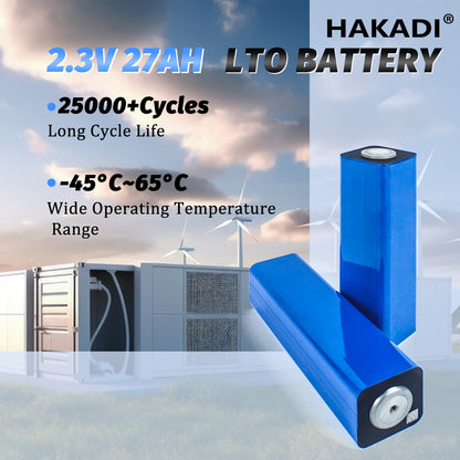 HAKADI LTO 2.3V 27Ah Battery Rechargeable Prismatic Cells 25000+ Cycle Life For Solar System, RV