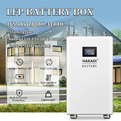 HAKADI 48V LiFePO4 Battery BOX With JK BMS For 16S 280Ah-314Ah, Solar System