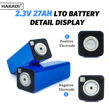 HAKADI LTO 2.3V 27Ah Battery Rechargeable Prismatic Cells 25000+ Cycle Life For Solar System, RV