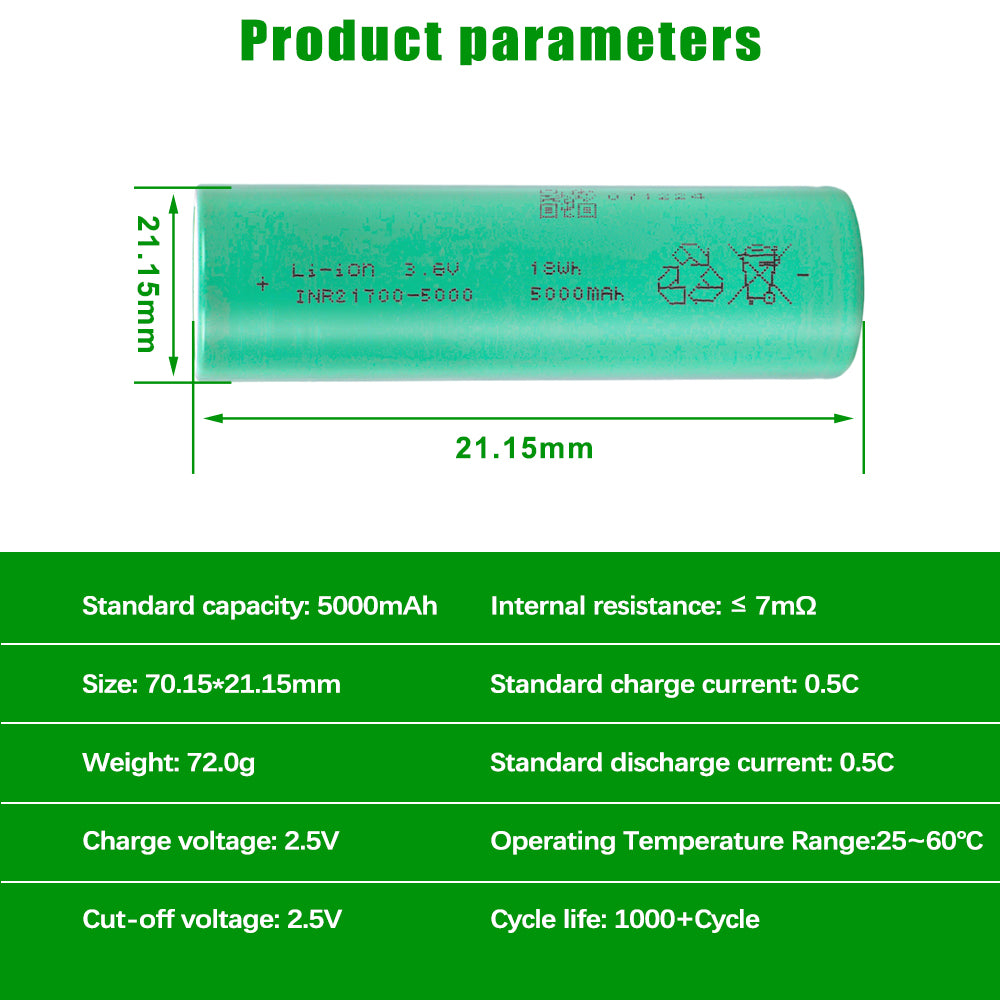 EVE INR21700-50PL 5000mAh - 70A 3.6V NMC Battery Cylindrical Cells For Military Drones,Drones, Scooter