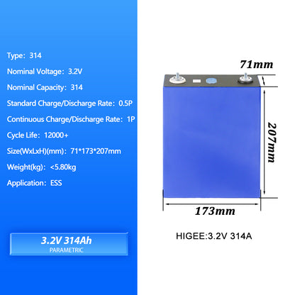 EU Stock Higee 3.2V 314Ah LiFePO4 Battery 8000 cycles Grade A LFP Cells Free Shipping 7-10days delivery