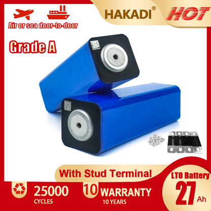 HAKADI LTO 2.3V 27Ah Battery Rechargeable Prismatic Cells 25000+ Cycle Life For Solar System, RV