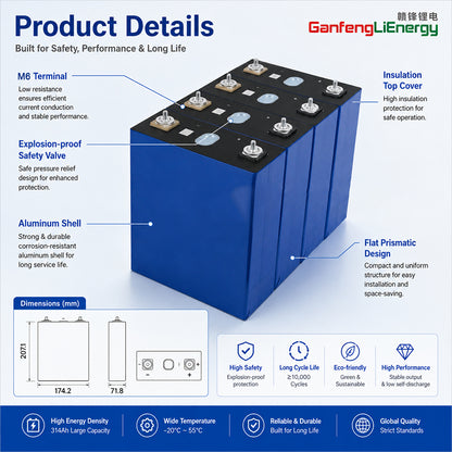 EU Stock Ganfeng 3.2V 314Ah LiFePO4 Battery Brand new Grade A 8000+ Cycle Life 7-10 Days Delivery EU