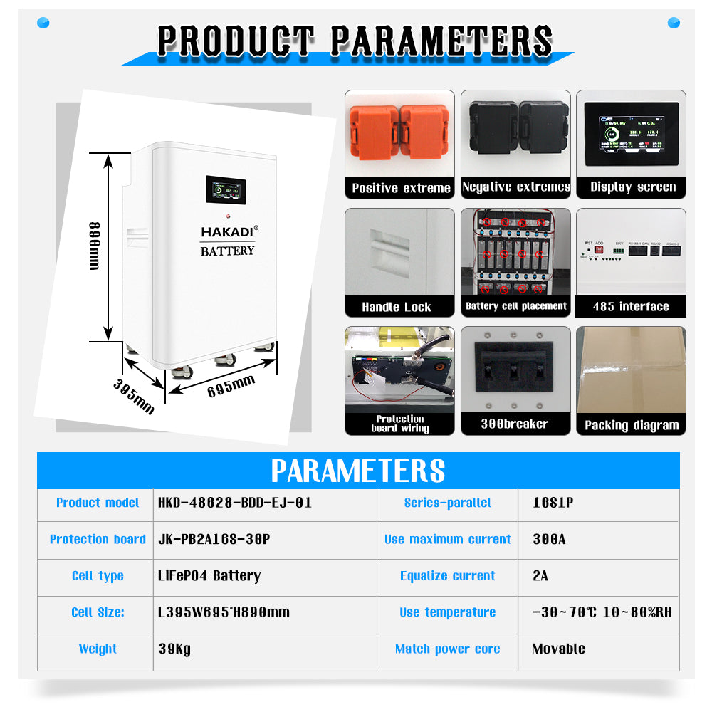 HAKADI 48V EVE MB56 628Ah Diy Battery Box 16S 32Kwh V19 JK BMS 300A For Off-Grid Backup,Solar