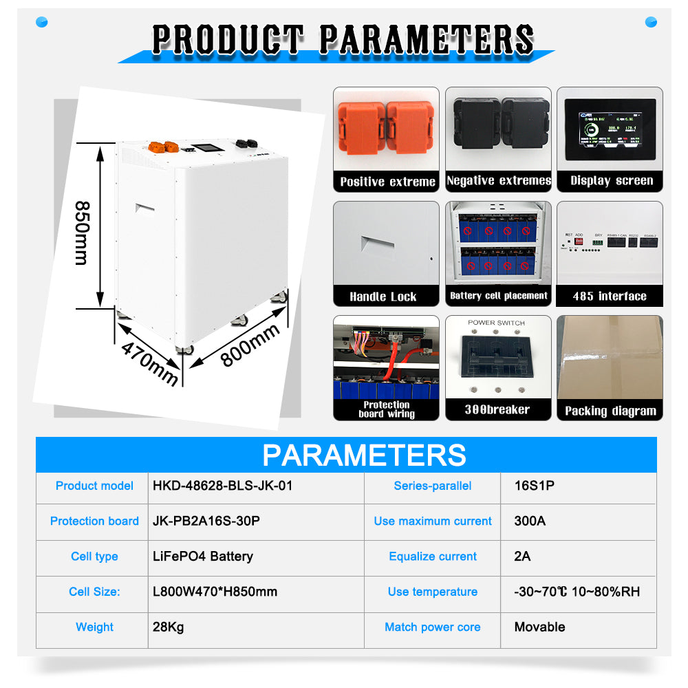 HAKADI 48V EVE MB56 628Ah Diy Battery Box 16S 32Kwh V19 JK BMS 300A For Off-Grid Backup,Solar