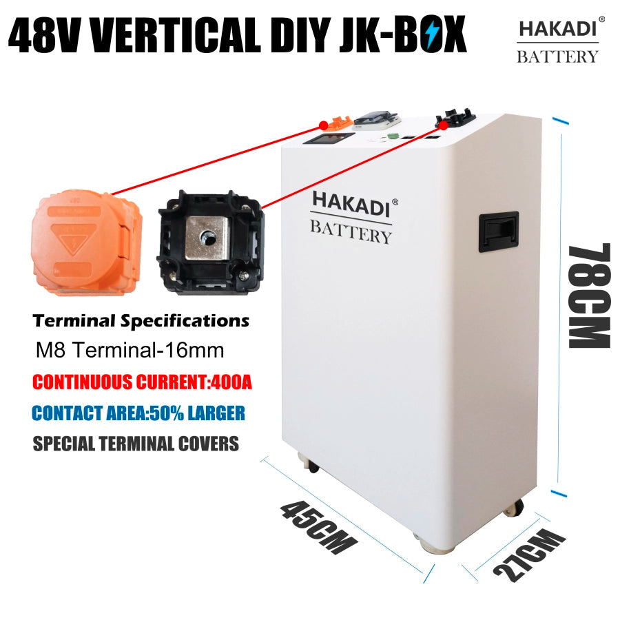 HAKADI 48V 16S DIY LiFePO4 280Ah-314Ah Vertical DIY Battery Box Kits with JK BMS and Wheels Free Shipping