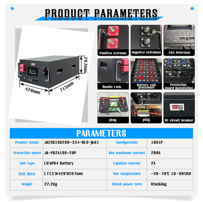JK BMS ESS 48V LiFePO4 Battery DIY Box JK Bms 200A V19 V15 16S Stackable Battery case 51.2V 280Ah 314Ah 15Kwh 16Kwh