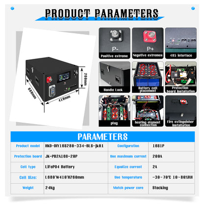 EU STOCK HAKADI 48V LiFePO4 DIY Battery kit For 280Ah/314Ah/334Ah Cell With V19 JK BMS 16S 200A