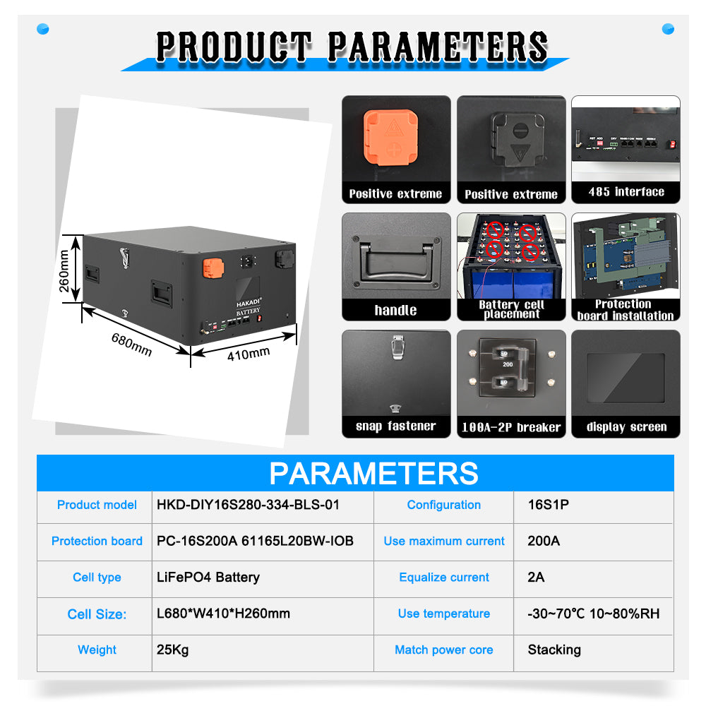 HAKADI PACEEX BMS 51.2V-48V 16S Stackable DIY Box With WiFi Bluetooth For 280-314Ah 15-16Kwh LiFePO4 Battery