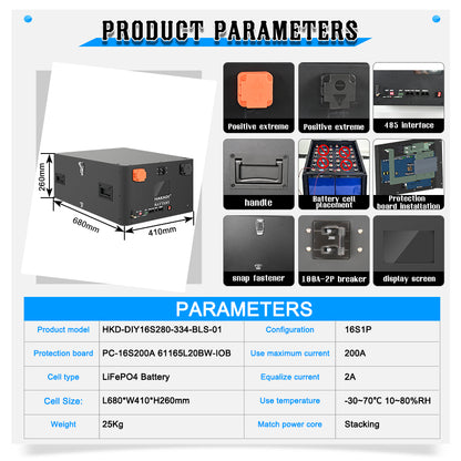 HAKADI PACEEX BMS 51.2V-48V 16S Stackable DIY Box With WiFi Bluetooth For 280-314Ah 15-16Kwh LiFePO4 Battery