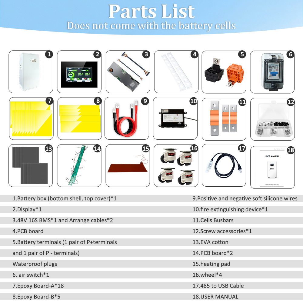HAKADI 48V LiFePO4 Battery BOX With JK BMS For 16S 280Ah-314Ah, Solar System