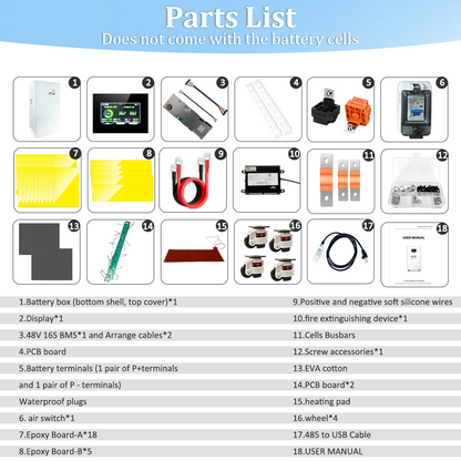 HAKADI 48V LiFePO4 Battery BOX With JK BMS For 16S 280Ah-314Ah, Solar System