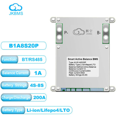 EU Stock JK Bms Active Balance Bms 4S 8S 12S 16S 20S 24S Smart Bluetooth Bms 60A 80A 100A 150A 200A for Lifepo4 Li-Ion Lto Battery