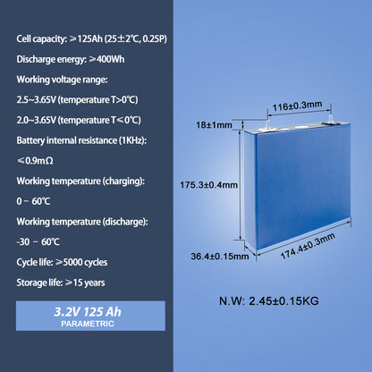 Lifepo4 CALB 3.2V 125Ah Grade A Batteries Prismatic Cell For DIY 12V 24V 48V Battery pack Energy Storage Home Power Supply RV EV