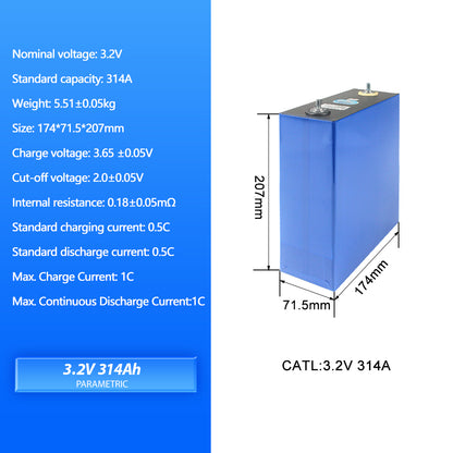 LiFePO4 CATL 314Ah Battery Grade A Rechargeable LFP 3.2V Cell For DIY 12V 24V 48V 72V Battery Pack,RV,EV,Solar Energy