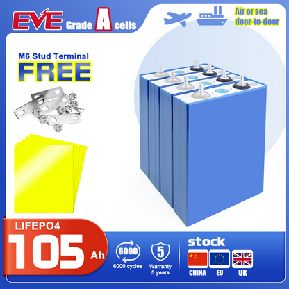 EU Stock EVE LF105 LiFePO4 3.2V 105Ah Battery Grade A Prismatic Cell Fast Delivery For Boat, RV, EV, Solar System