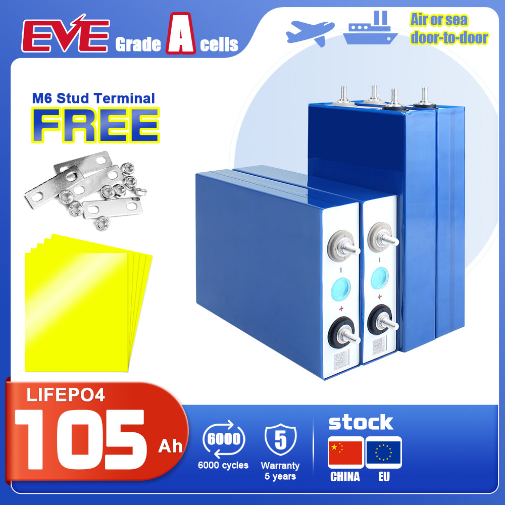 EVE LF105 Grade A LiFePO4 3.2V 105Ah Battery Rechargeable Brand New Cells For Boat Solar DIY 12V 24V 48V Battery Pack