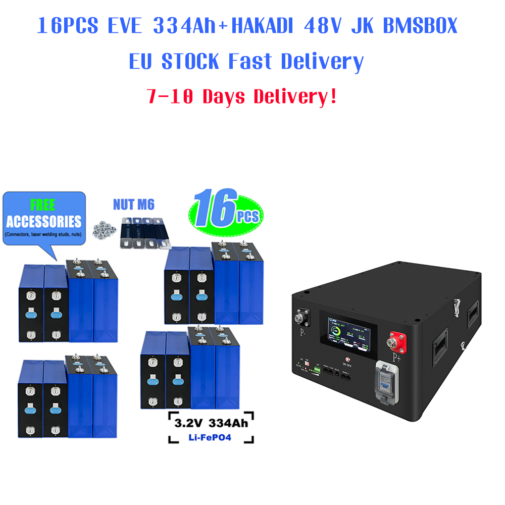 EU STOCK HAKADI 48V LiFePO4 DIY Battery kit For 280Ah/314Ah/334Ah Cell With V19 JK BMS 16S 200A
