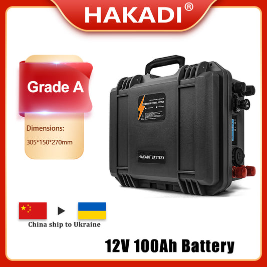 HAKADI 12.8V 100Ah LiFePO4 Battery Pack Build-in 100A BMS 12V 100Ah Waterproof for Solar Camper Yacht Inverter Engine Moto