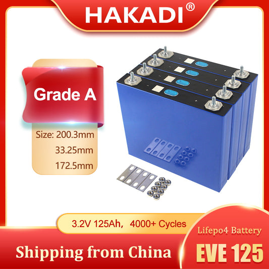 EVE 3.2V 125Ah LiFePO4  Battery Grade A Rechargeable Cells  For RV, EV, Solar,Diy Battery Pack