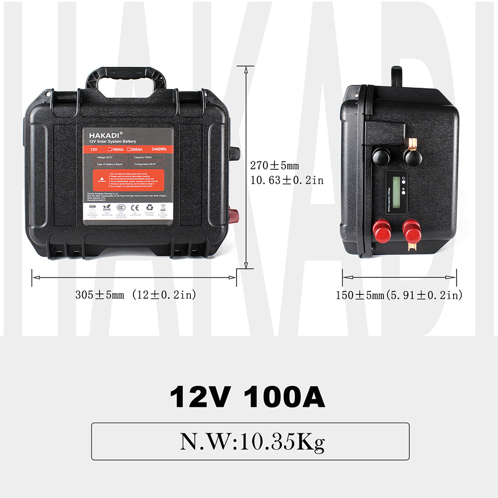 EU in STOCK ! HAKADI 12V 100Ah Lifepo4 Battery Pack With Bluetooth BMS and Battery Charger For Boat RV Solar System Solar energy