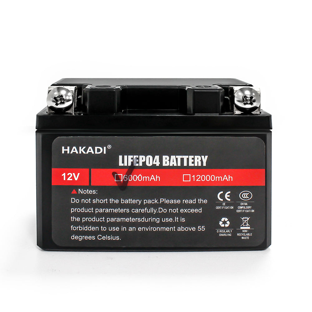 HAKADI LiFePO4 12V 6Ah Rechargeable Deep Cycle Battery Pack 76.8Wh with Built-in BMS For Kid's Car Solar System Fishing