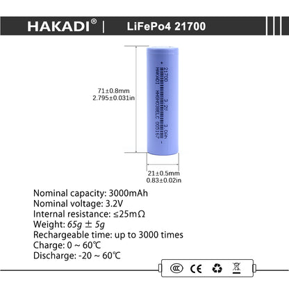 HAKADI Lifepo4 21700 3.2V 3000mAh Rechargeable Battery Cell 3C-5C Discharge For DIY 12V 24V 48V Energy Storage