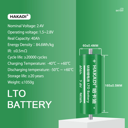 HAKADI LTO 2.4V 40Ah A Grade Lithium Titanate Batteries Rechargeable Cells For Car Audio,DIY Battery Pack,Energy storage