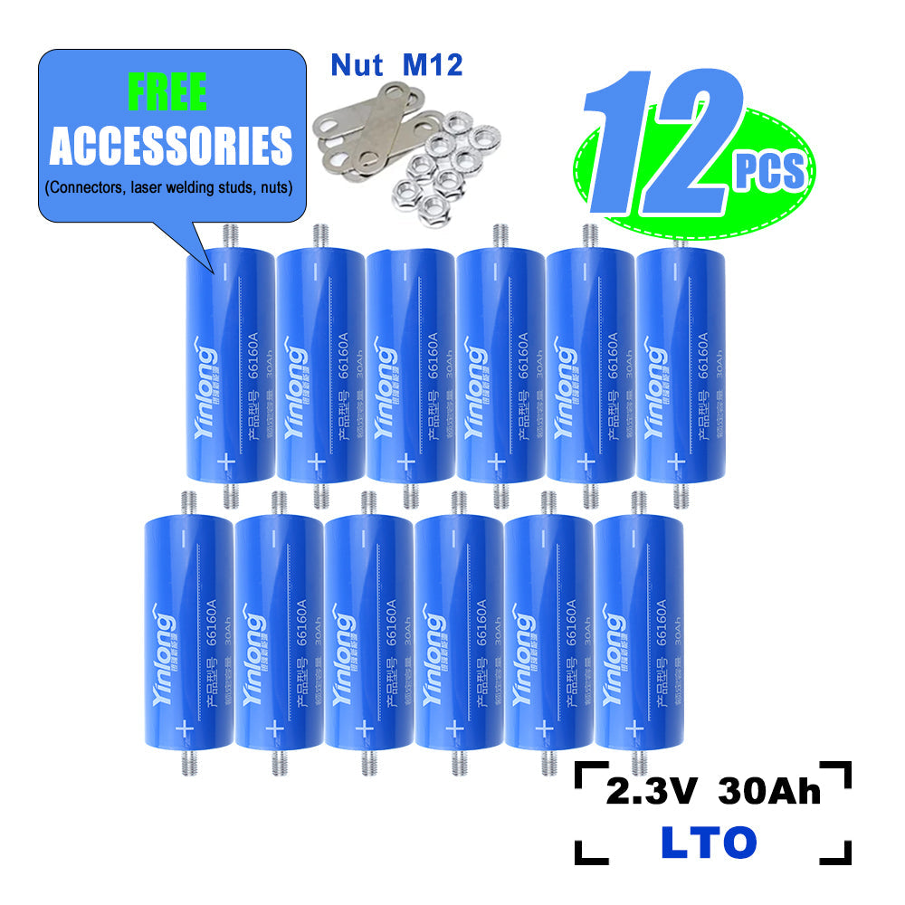 LTO Yinlong 30Ah 2.3V lithium titanate Battery Cycle life 25000+For Low Temperature Discharge,Car audio,DIY 12V 24V 48V 72V Battery Pack