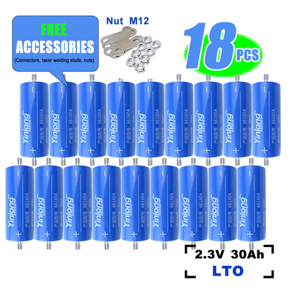 LTO Yinlong 30Ah 2.3V lithium titanate Battery Cycle life 25000+For Low Temperature Discharge,Car audio,DIY 12V 24V 48V 72V Battery Pack