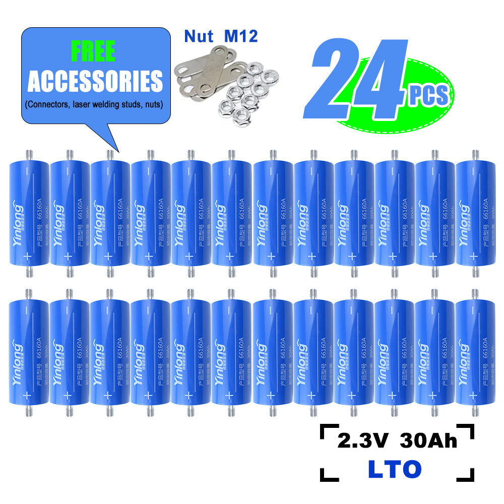 LTO Yinlong 30Ah 2.3V lithium titanate Battery Cycle life 25000+For Low Temperature Discharge,Car audio,DIY 12V 24V 48V 72V Battery Pack