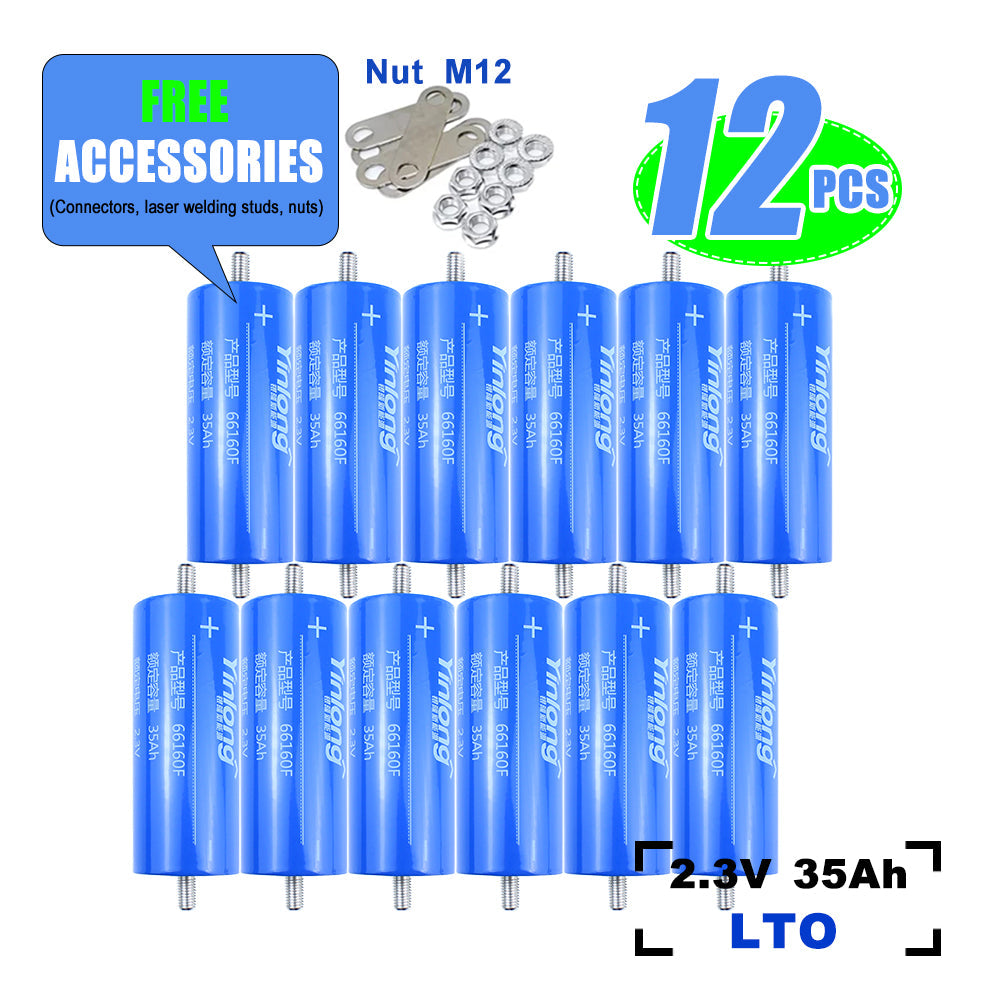 Yinlong 35Ah Cells LTO 2.3V lithium titanate Battery Cycle life 25000+ For Low temperature work,Car audio,Solar, DIY Battery Pack