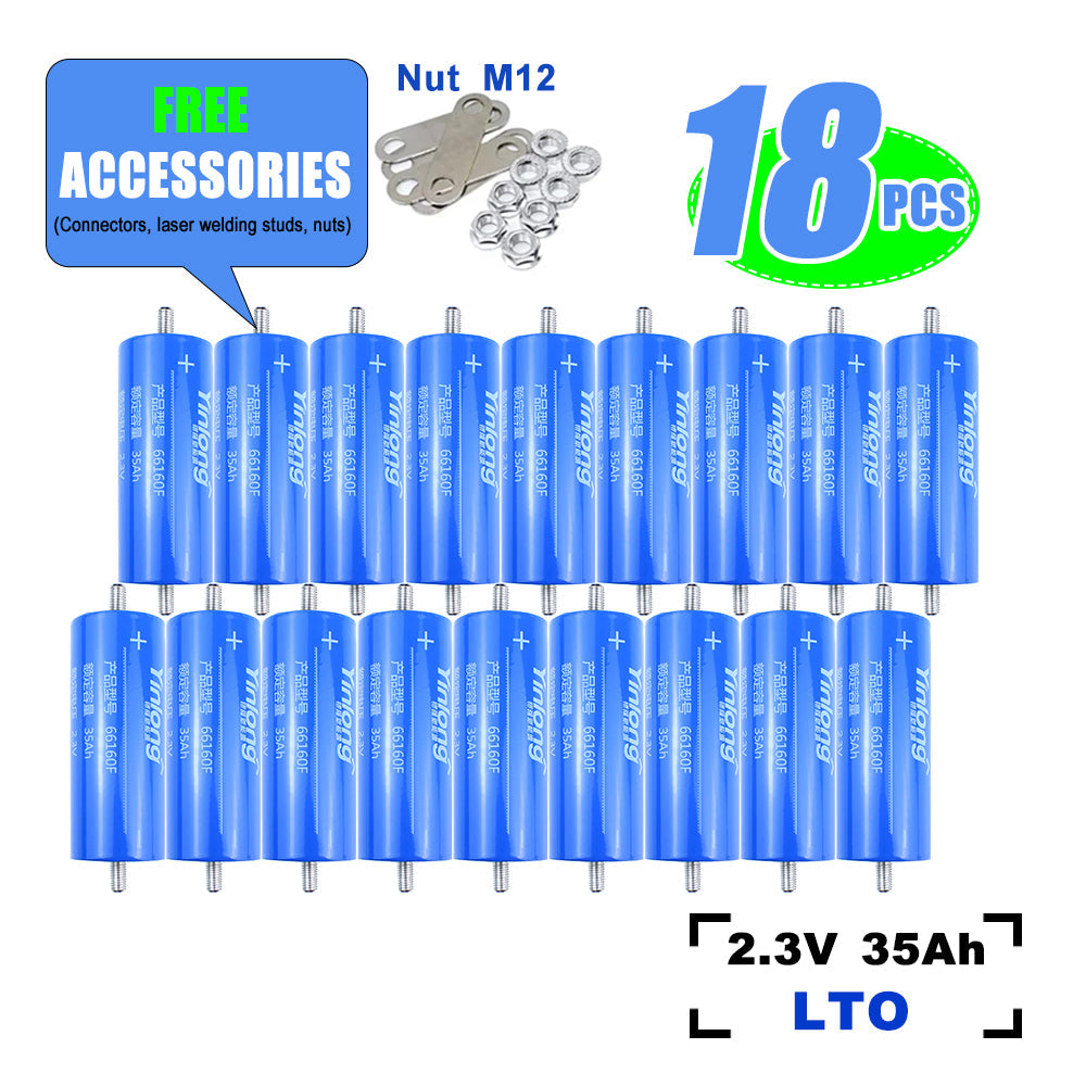 Yinlong 35Ah Cells LTO 2.3V lithium titanate Battery Cycle life 25000+ For Low temperature work,Car audio,Solar, DIY Battery Pack