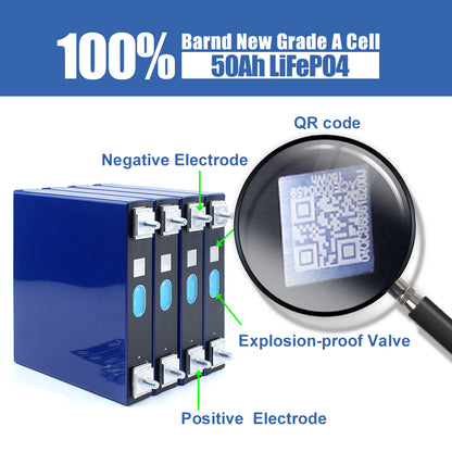 LiFePO4 EVE 3.2V 50Ah Grade A Cells Brand New Rechargeable Battery  For DIY 12V 24V 48V Power Supply Solar System