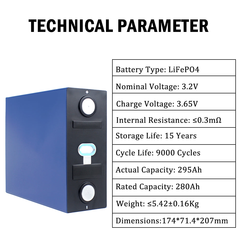 CALB L173F280A 3.2V 280Ah 9000+ Cycles LiFePO4 Grade A Prismatic Cells For Solar Energy System, RV, EV, PV