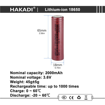 HAKADI 18650 3.7V 2000mAh Power Battery Rechargeable Cell For DIY Battery pack Kid Toys Fish Finder