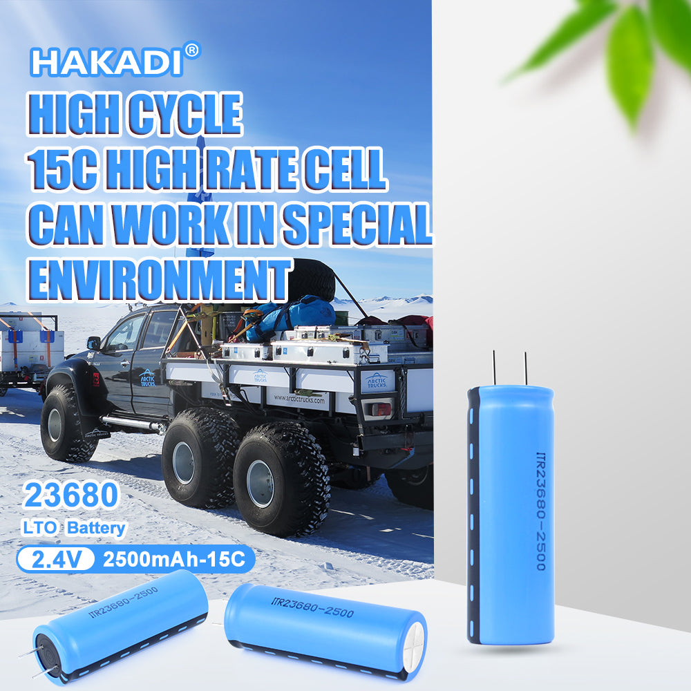 HAKADI LTO 2.4V 2500mAh 23680 Lithium Titanate Cell 15C Power Rechargeable Low Temperature Battery Cells 25000 Cycle Times